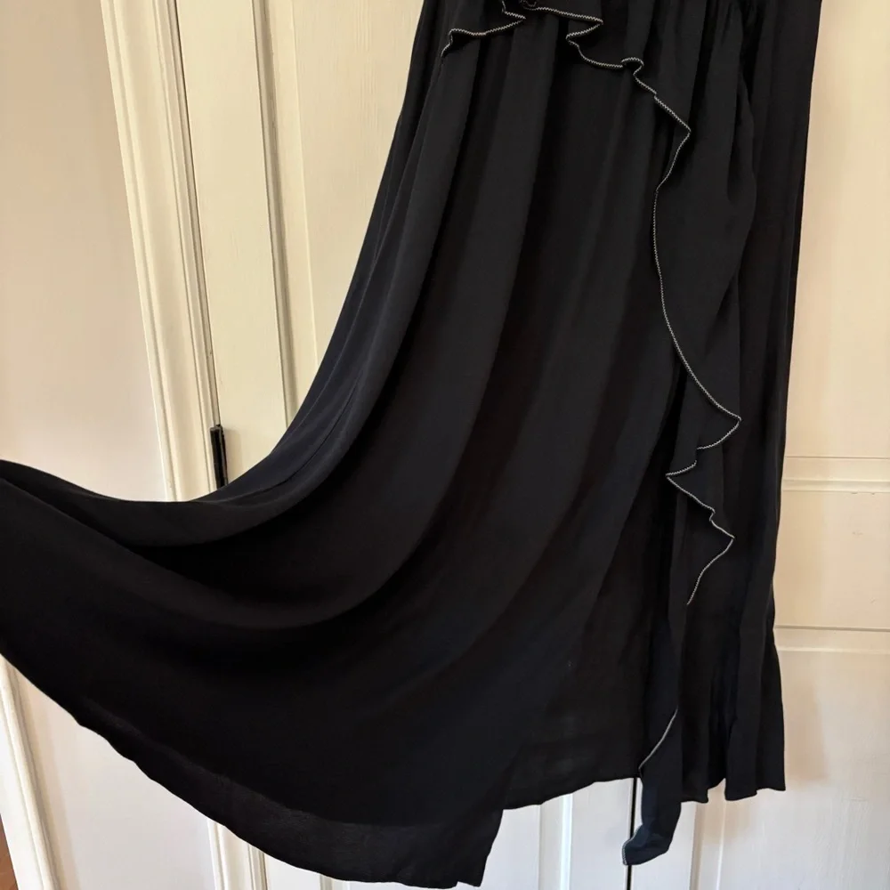 Ulla Johnson Leah Dress Noir Black Midi Puff Sleeve Contrast‎ Trim Size 10 Tie - Picture 9 of 16